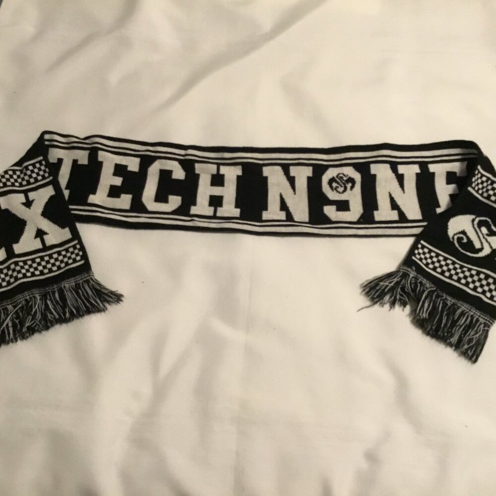 Strange Music Tech N9ne Black Knit Scarf Logo Fringe Rap Hip Hop Merch